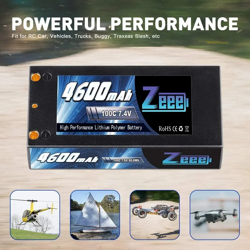 Фото Аккумулятор Zeee 2S Lipo 7.4V 4600mAh 100C Shorty в жестком корпусе с разъемом Deans 4 мм для радиоуправляемых моделей автомобилей масштаба 1/10 №5