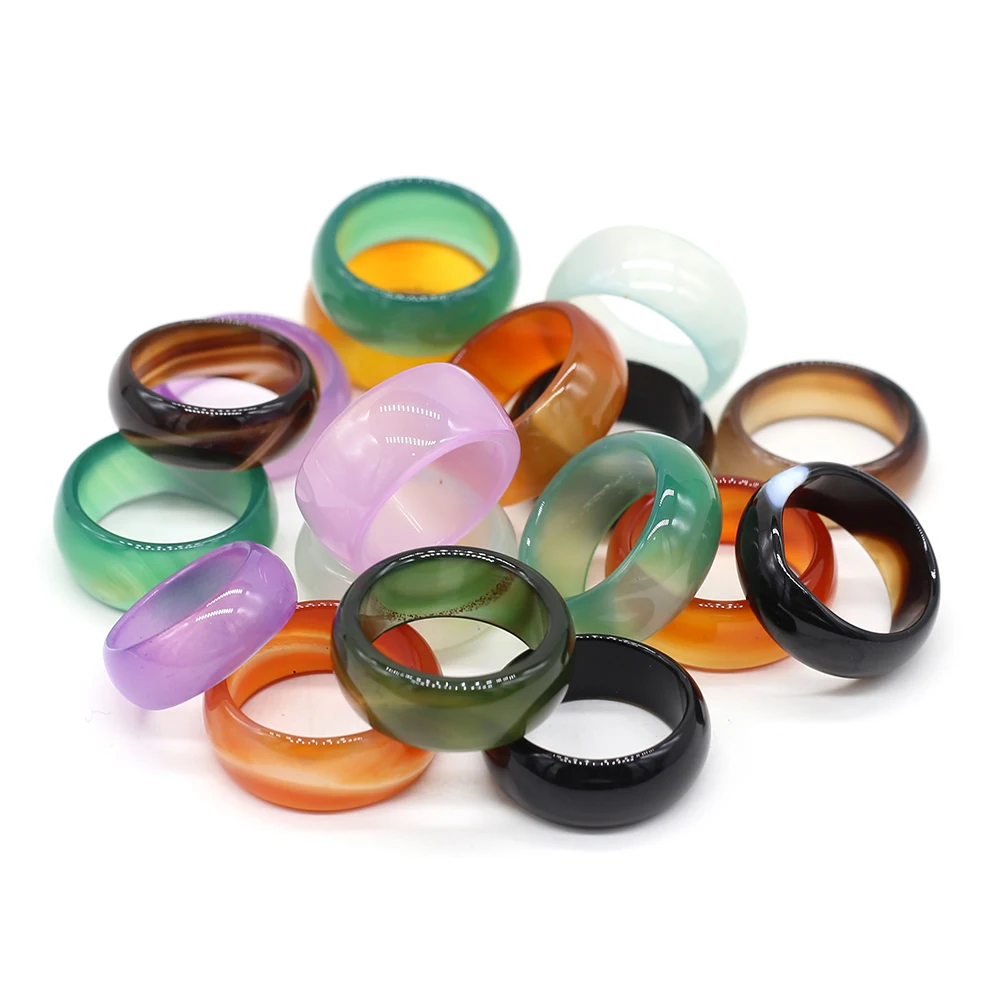 

Colorful Natural Stone Agate Ring Round Rose Quartz Opal Sodalite Tiger Eye Amazonite Amethyst Finger Rings for Women Jewelry