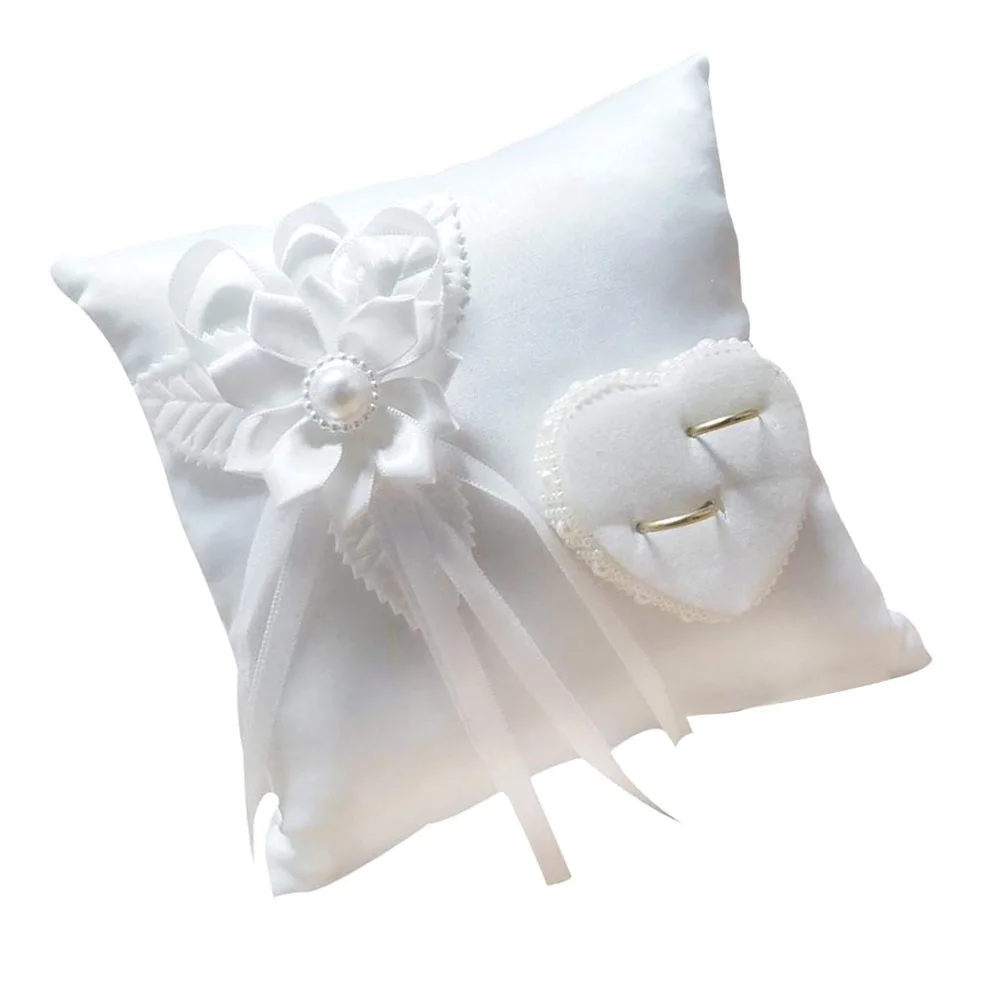 

Ring Pillow Wedding Bearer Cushion Holderlace Bridal Pillows Satin Box Pearl Ceremony White Floral Flower Jewelry Marriage Party