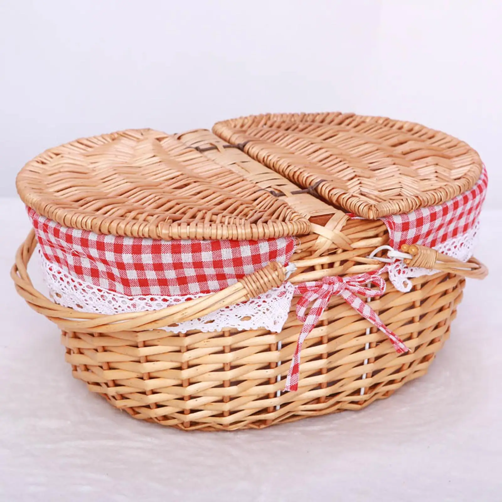 

Woven Picnic Basket Storage Hamper Shopping Basket for Camping Outdoor