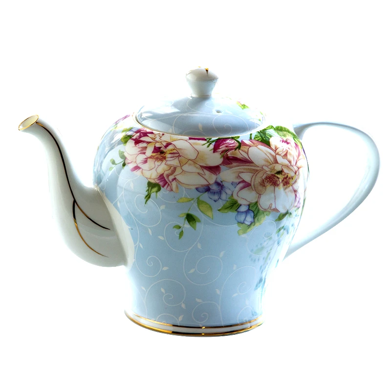 

1300ML, Real Bone China Kettle for Brewing Tea, Floral Countryside Painting, Ceramic Coffee Jug for Serving, Pour Kettle Pot