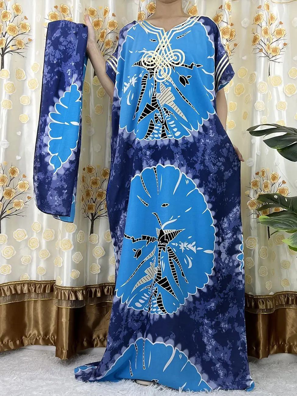 Новинка 2022, африканская абайя Дашики с коротким рукавом и цветочным принтом dyeLong, Хлопковые женские элегантные летние Макси-платья