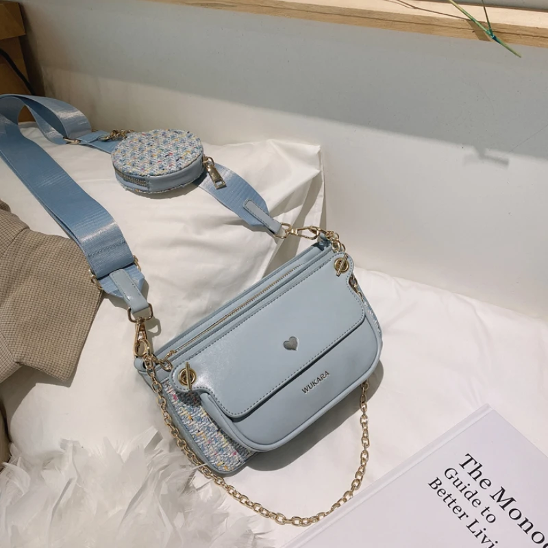 

Luxury Heart Bag Women Set Handbag Shoulder Bag Fashion Chain Wide Strap Messenger Bags PU Crossbody Totes Bag Female Purse