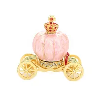 Carriage Hinged Trinket Box Pumpkin Shape Metal Rhinestone Craft Home Decor Ring Jewelry Holder Mother's Day Gift Colleation Cas