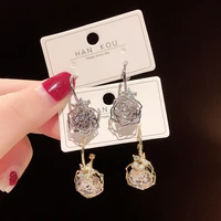 korean gold silver vintage rose crystal temperament earrings for womens fashion jewelry wedding party gifts