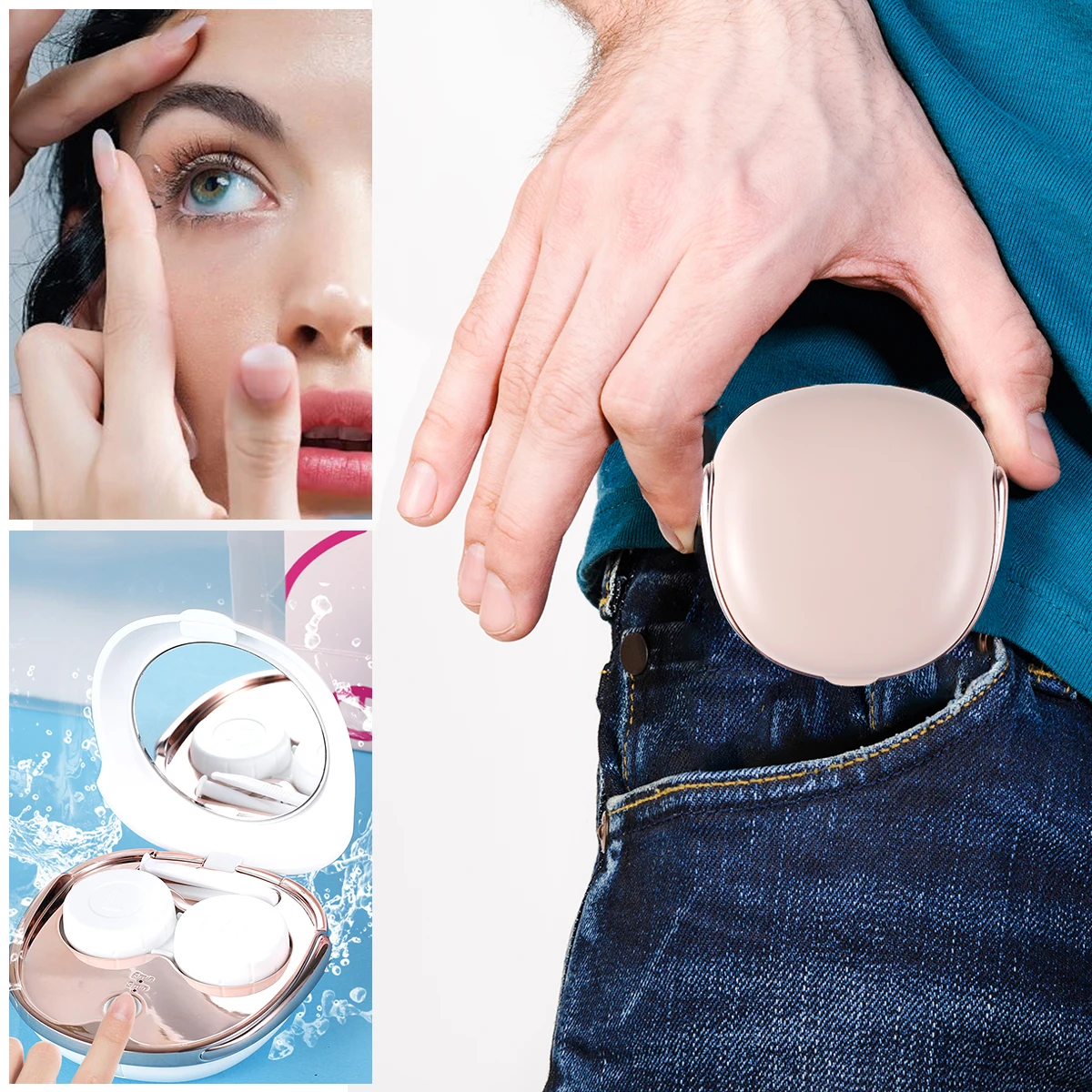 

Портативный контейнер для хранения контактных линз, перезаряжаемый через USB аппарат для очистки контактных линз с ультразвуковой технолог...