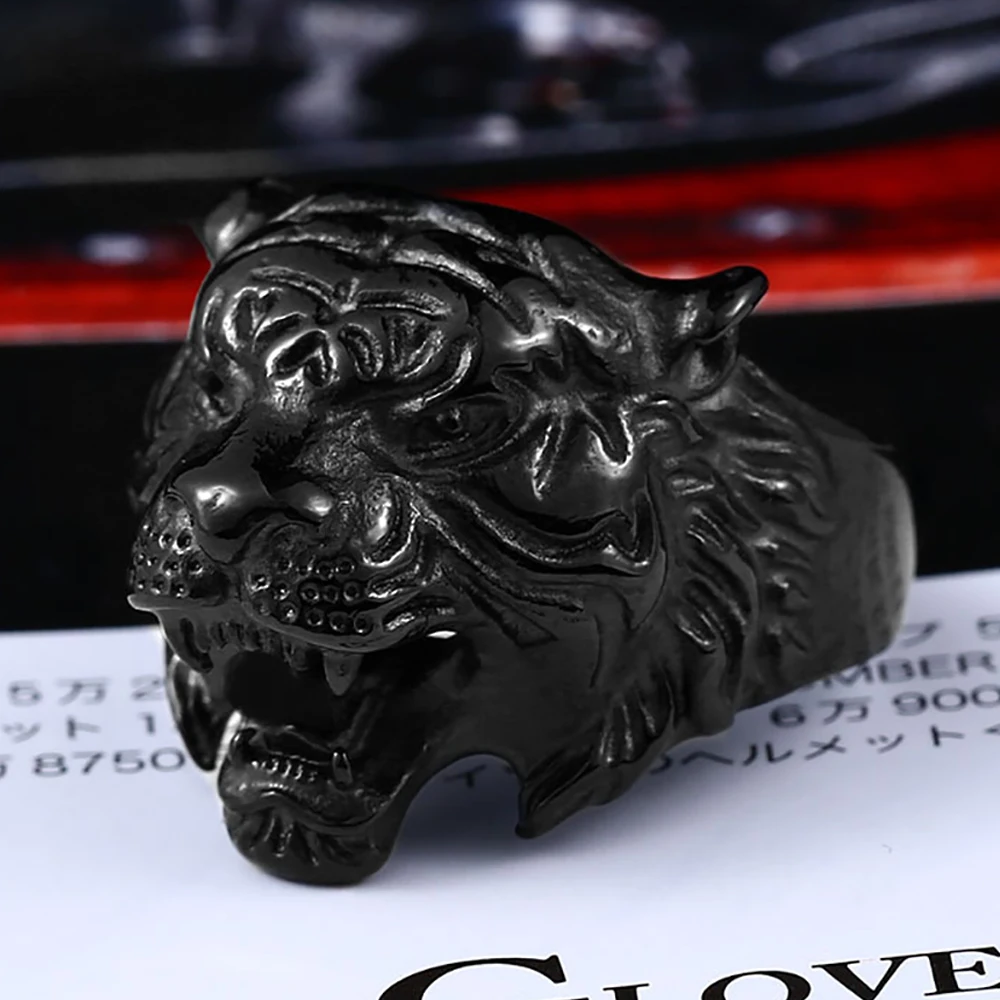 Кольцо мужское из нержавеющей стали в стиле панк с тигром