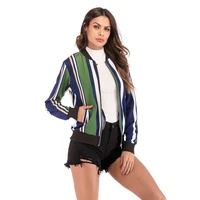 colorful striped tennis jackets women fashion printed o neck casual bf jackets zipper autumn winter simple coats with pockets