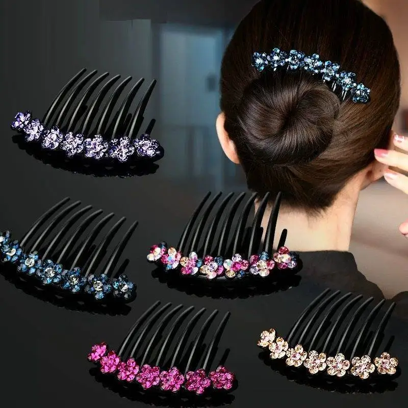 

2022 New Elegant Women Hair Combs Clip Flowers Inlaid Rhinestone Crystal Hairpins For Girls Hair Accessories 7-Toothed Updo