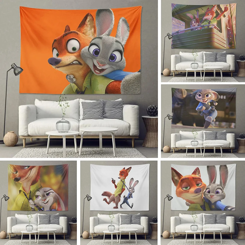 

Zootopia Background Cloth Disney Judy Nick Hanging Cloth Bedroom Decoration Wall Cloth Tapestry Cartoon Multifunctional Tapestry