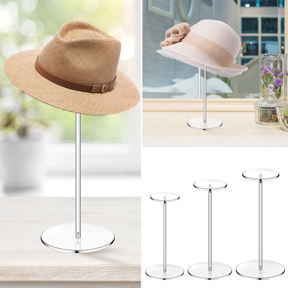 Acrylic Cap Display Rack Reusable Barbell Pedestal Round Wig Display Rack Sturdy Baseball Hat Rack Stand for Salon Changing Room