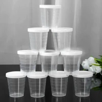 10pcs 30ml plastic graduated measuring cup with white lids liquid jug cup container epoxy transparent mixing cup diy mixing tool