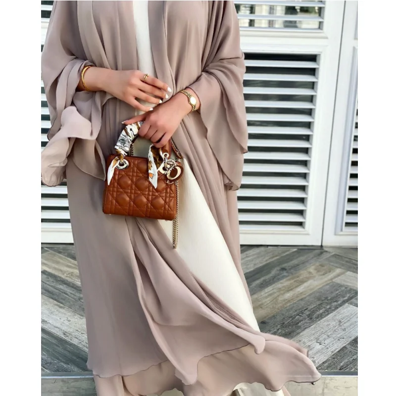Loose Ethnic Style Muslim Maxi Dresses for Women Chiffon Open Abaya Women Elegant Long Robes Islamic Eid Dresses Sets Prom Dress