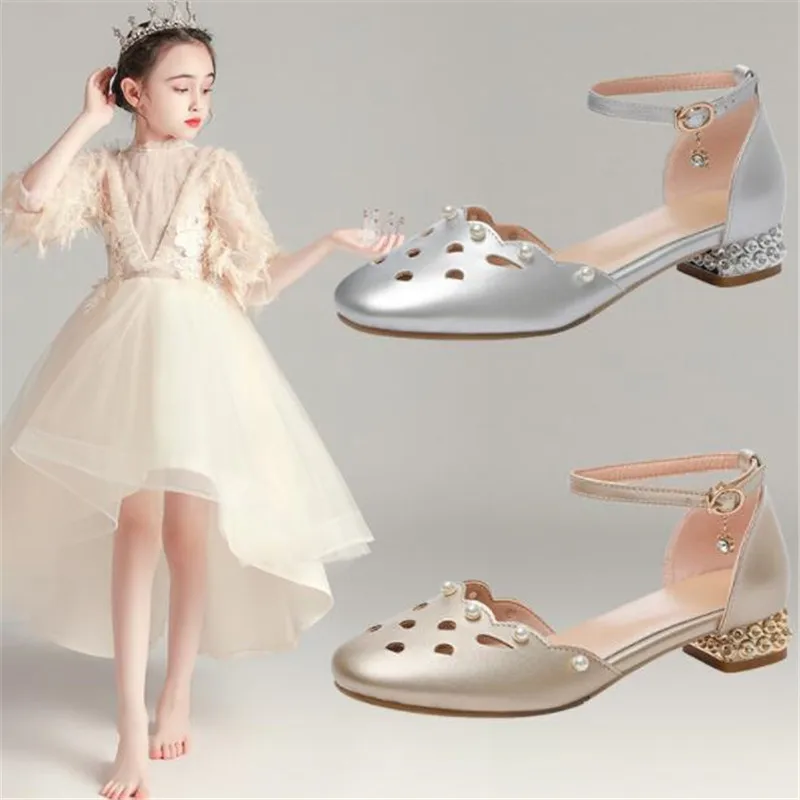 Kids Girls Leather Shoes Children Girls Baby Princess Princess Shoes Sequines High Heel Dancing Princess Girls Shoes