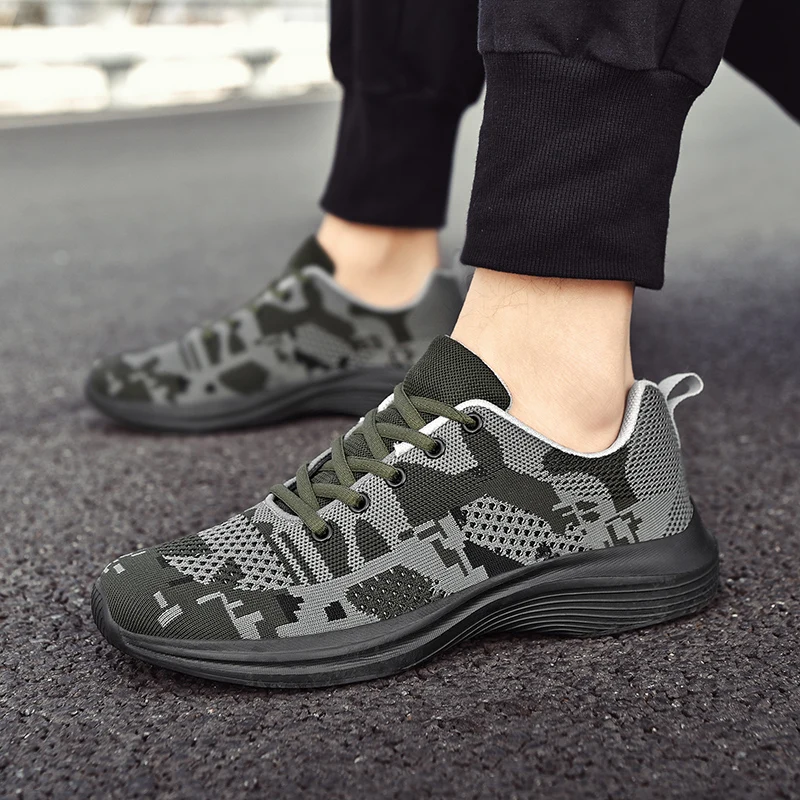 Quality Sneakers Men Breathable Camouflage Shoes Green Jogging Hiking Shoes Outdoor Lightweight Military Training Footwear Man