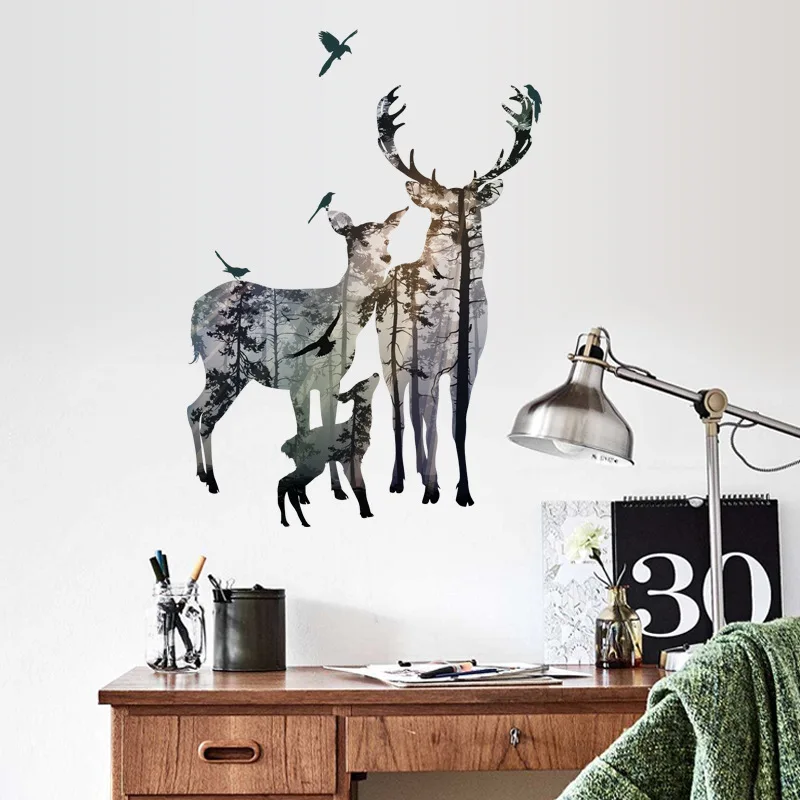 

Elk Deer Wall Stickers Removable Environmental Door Stickers Wall Posters Art Murals Waterproof Living Bedroom Office Decorative