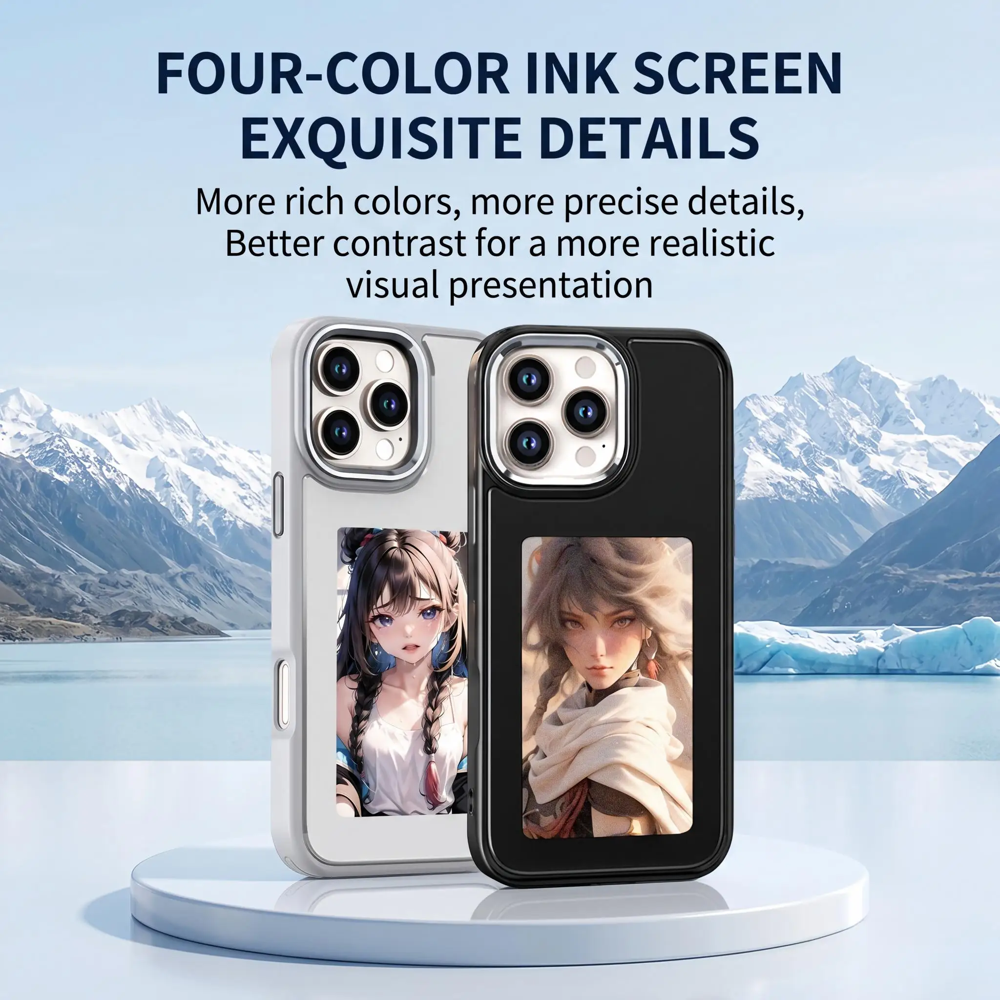 Фото Чехол для телефона с NFC и 4-цветным E-Ink дисплеем для iPhone 13/14/15/16 Pro, умный защитный чехол с возможностью персонализации и нанесения фото, приятный на ощупь №5