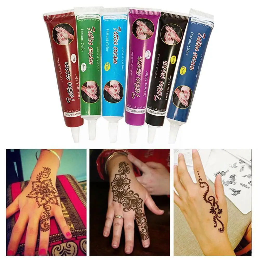 

New Henna Tattoo Paste Black Brown Red White Henna Cones Indian For Temporary Tattoo Sticker Body Paint Art Cream Cone E7y3