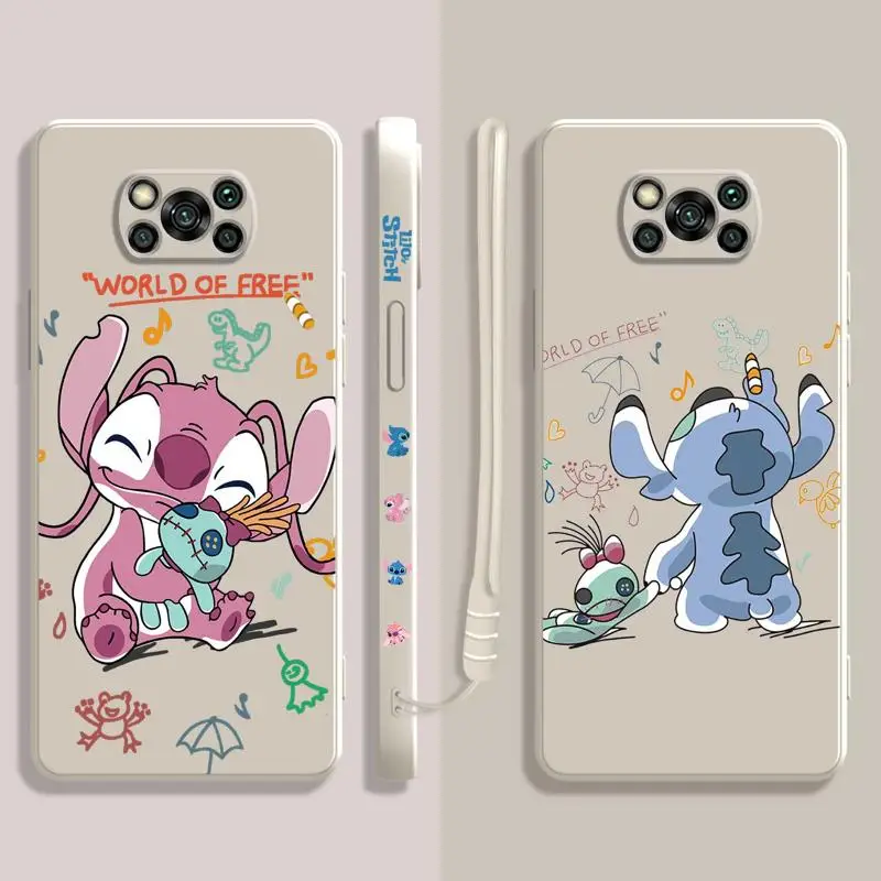 

Liquid Phone Case For Xiaomi POCO X3 X4 NFC M3 M4 M5 Pro F3 GT for Mi 10 11 12 Lite 12T 11T 10S 10T Disney Stitch Peace And Love