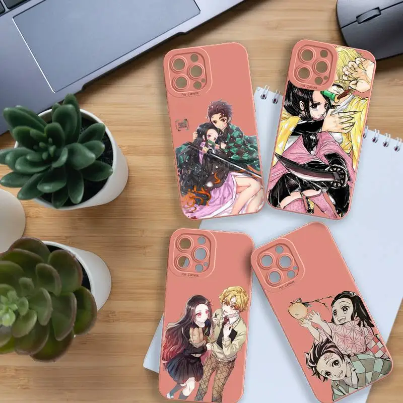 

Demon Slayer anime Phone Case For iPhone 13 12 11 Pro MAX Mini X XS XR 7 8 Plus Camera Lens Liquid Silicone