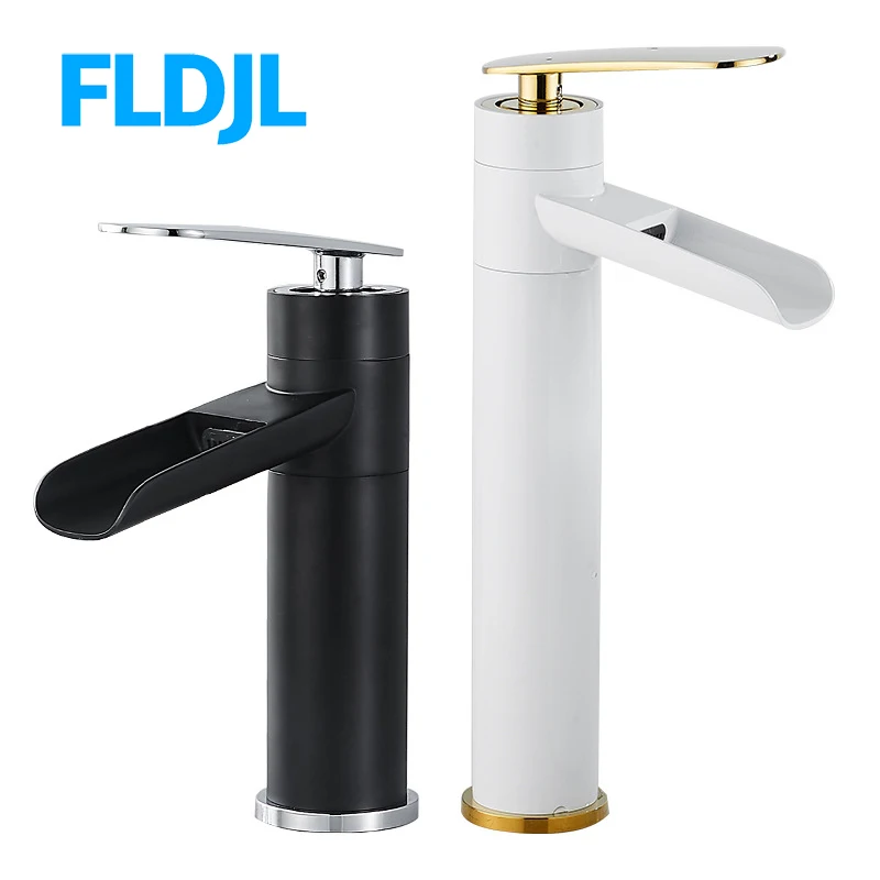 

FLDJL Black Bathroom Faucet Matte Waterfall Sink Farmhouse Bath Vanity Single Hole Faucets One Handle Basin Mixer Tap