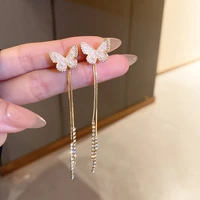 2022 women long tassel earrings korean sweet butterfly rhinestone earring elegant pendientes geometric hanging jewelry