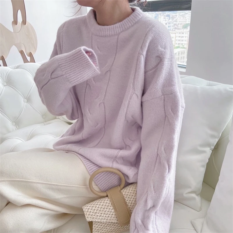 

Lady Sweaters Knitted Loose Pullover Top Pull2021 O-Neck Women's Sweater Autumn Winter Warm Soft Warm Casual Loose Oversized
