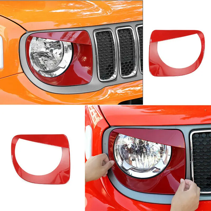 

Fit For Jeep Renegade 2019-2020 ABS Red Bird Front Headlight Lamp Cover Trim 2PC
