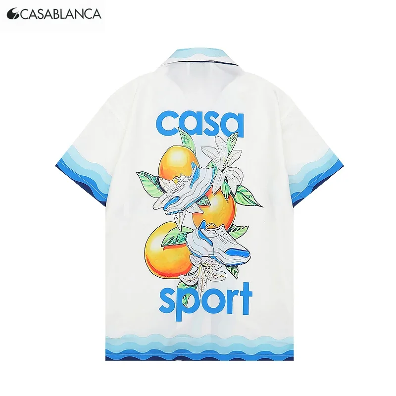 

24SS Summer Set High Quality Casablanca New Full Printed Orange Short Sleeved Men Shirt Hawaiian Shirt