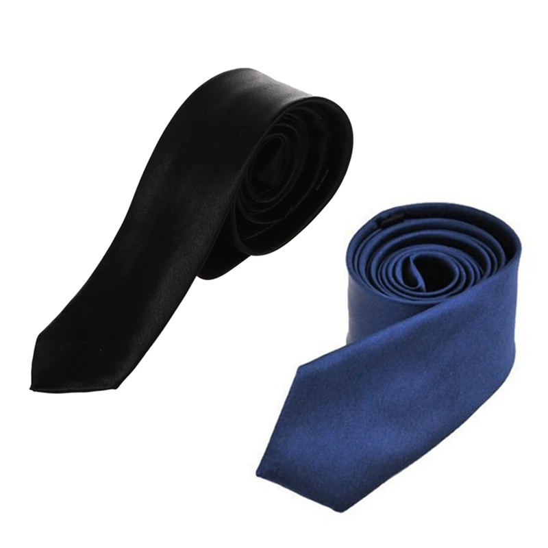 Мужской тонкий галстук Kf-полиэстер, тонкий однотонный темно-синий галстук-бабочка (максимальная ширина 2 дюйма) и черный галстук из полиэстера