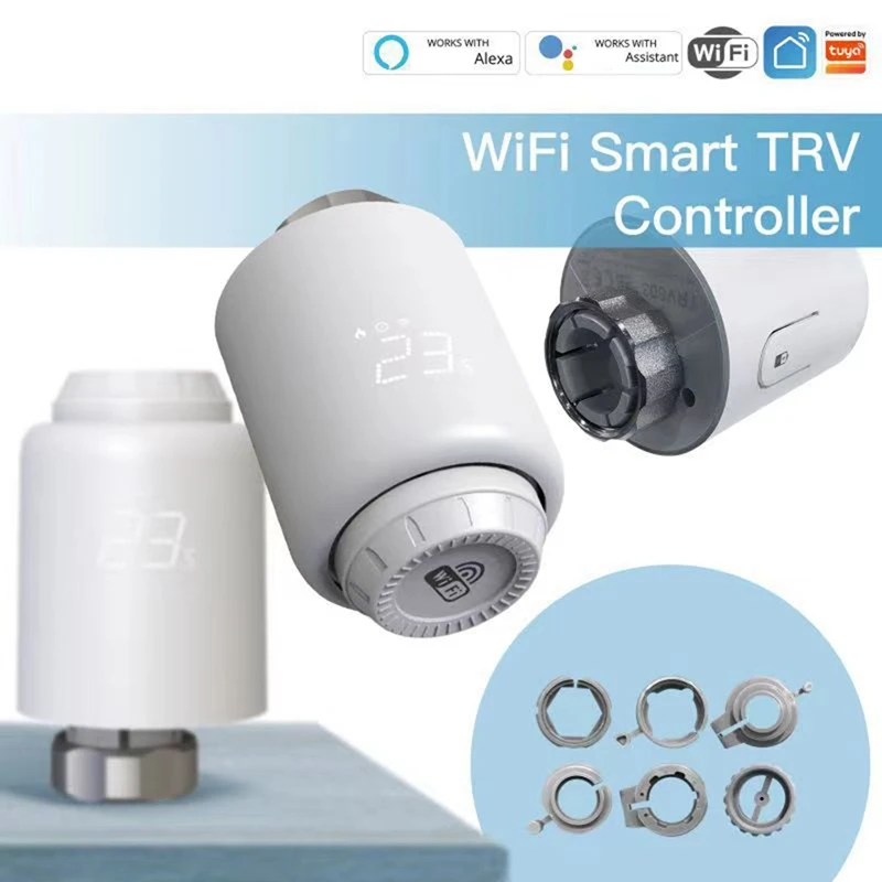 

Термостатический клапан радиатора Tuya Wifi TRV, регулятор температуры белого цвета для Google Home Яндекс Alic, голосовое управление