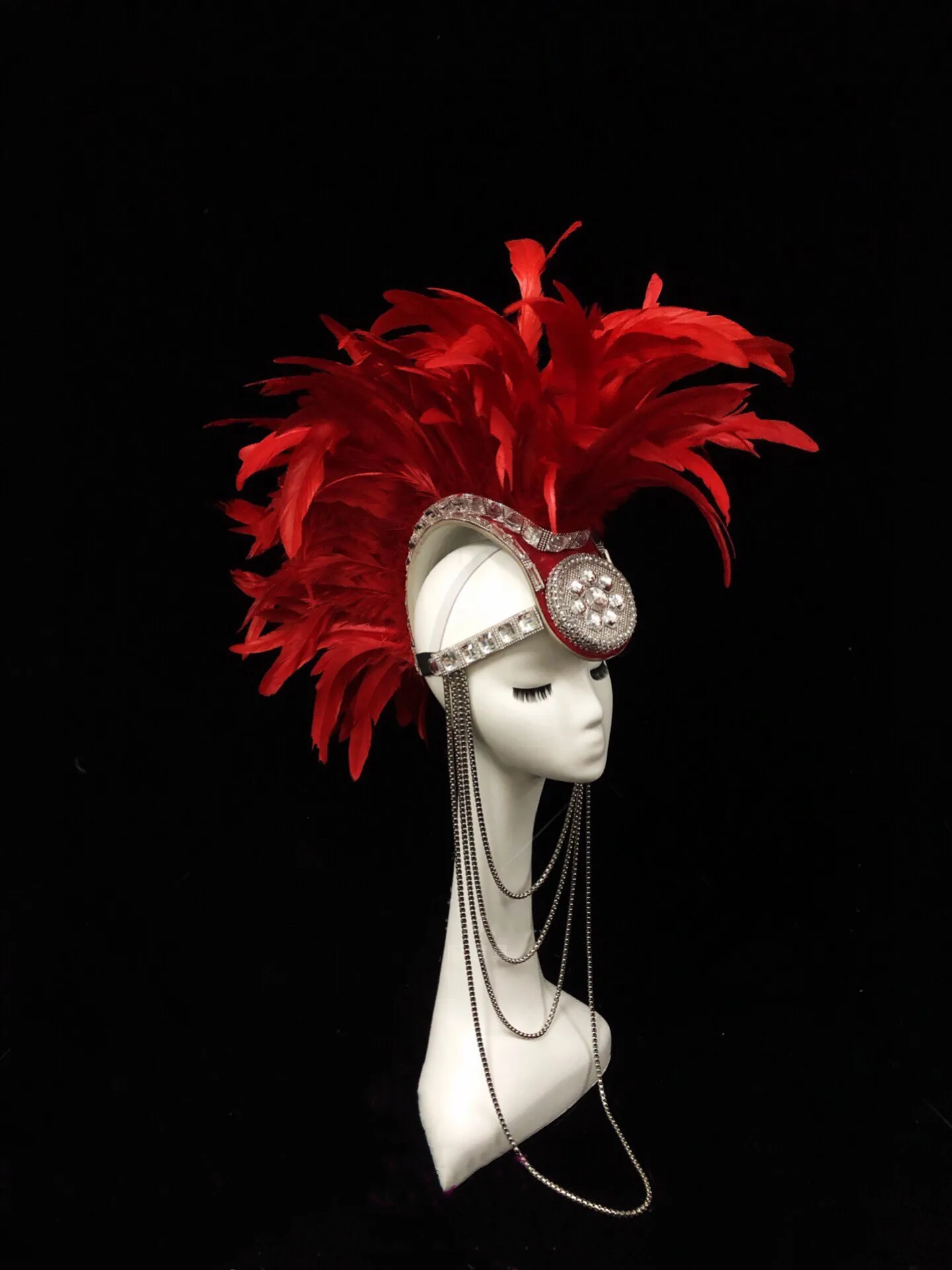 

Блестящие Стразы Перо металлическая цепочка гребень головной убор сценические аксессуары для выступлений Мужские Женские певицы головной убор орнамент команды