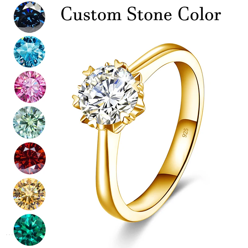 

Kirin Palace 100% Natural Moissanite Yellow Gold Ring for Women Round Cut 1.5ct 925 Silver Ring Wedding Cluster Bridal Promise