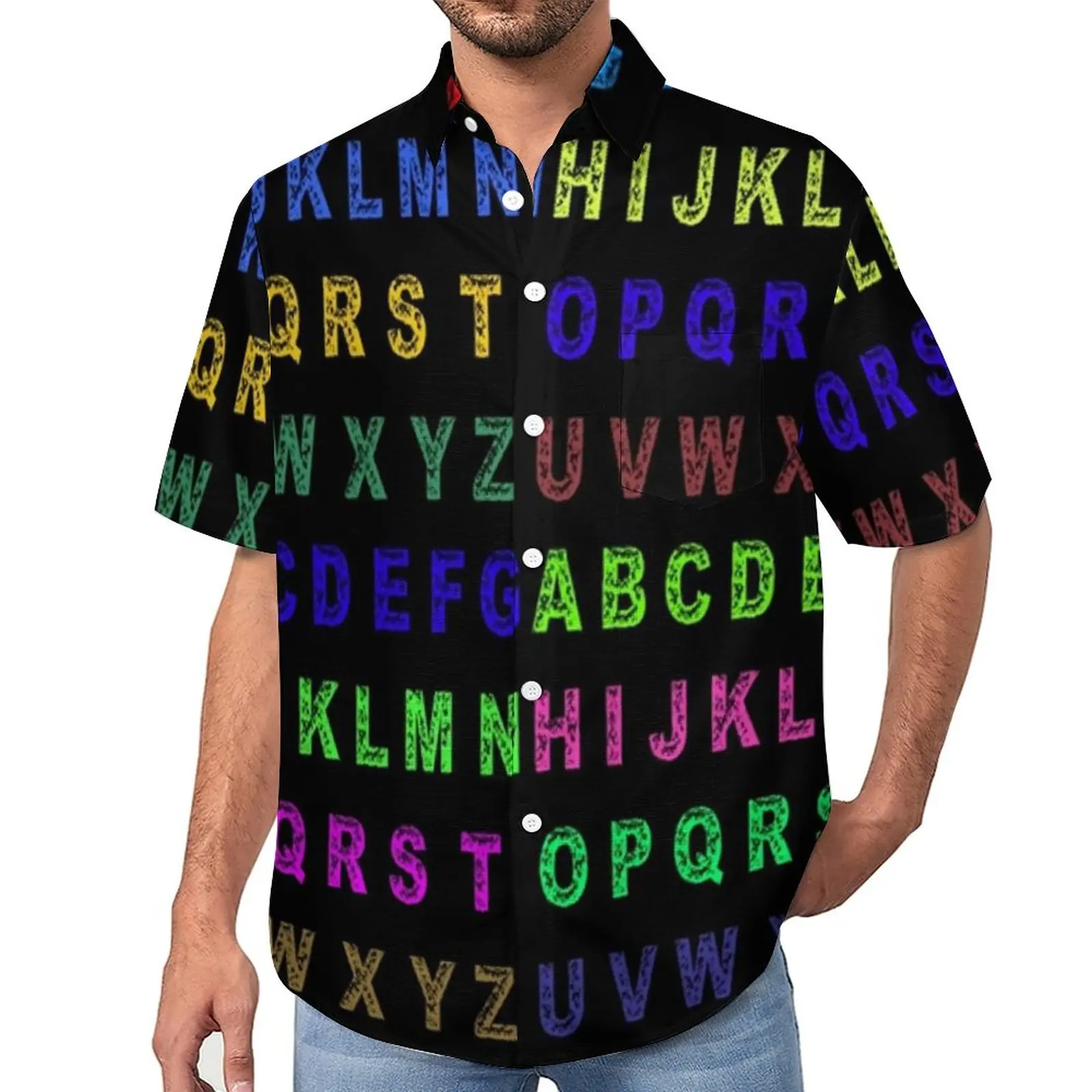 

Abstract Letters Blouses Male Aphabet Print Casual Shirts Summer Short Sleeve Design Streetwear Oversized Beach Shirt Gift Idea