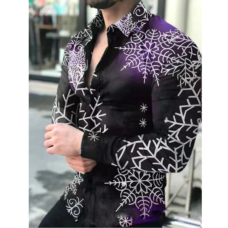 

2022 Men's Slim Shirt Autumn Casual Turn-down Collar Streetwear Fashion Together Printed Long Sleeve Oversize Shirt For Men Tops