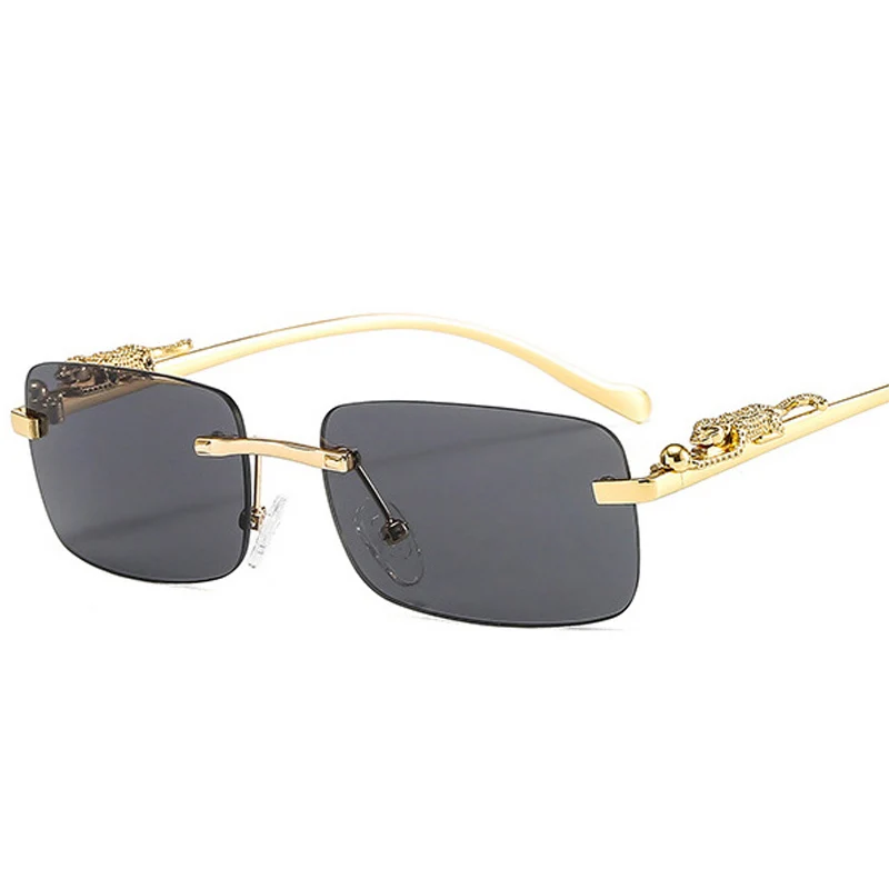 

Модные прямоугольные солнцезащитные очки без оправы Женские Ретро украшение гепарда прозрачные океанские линзы мужские солнцезащитные очки с защитой UV400