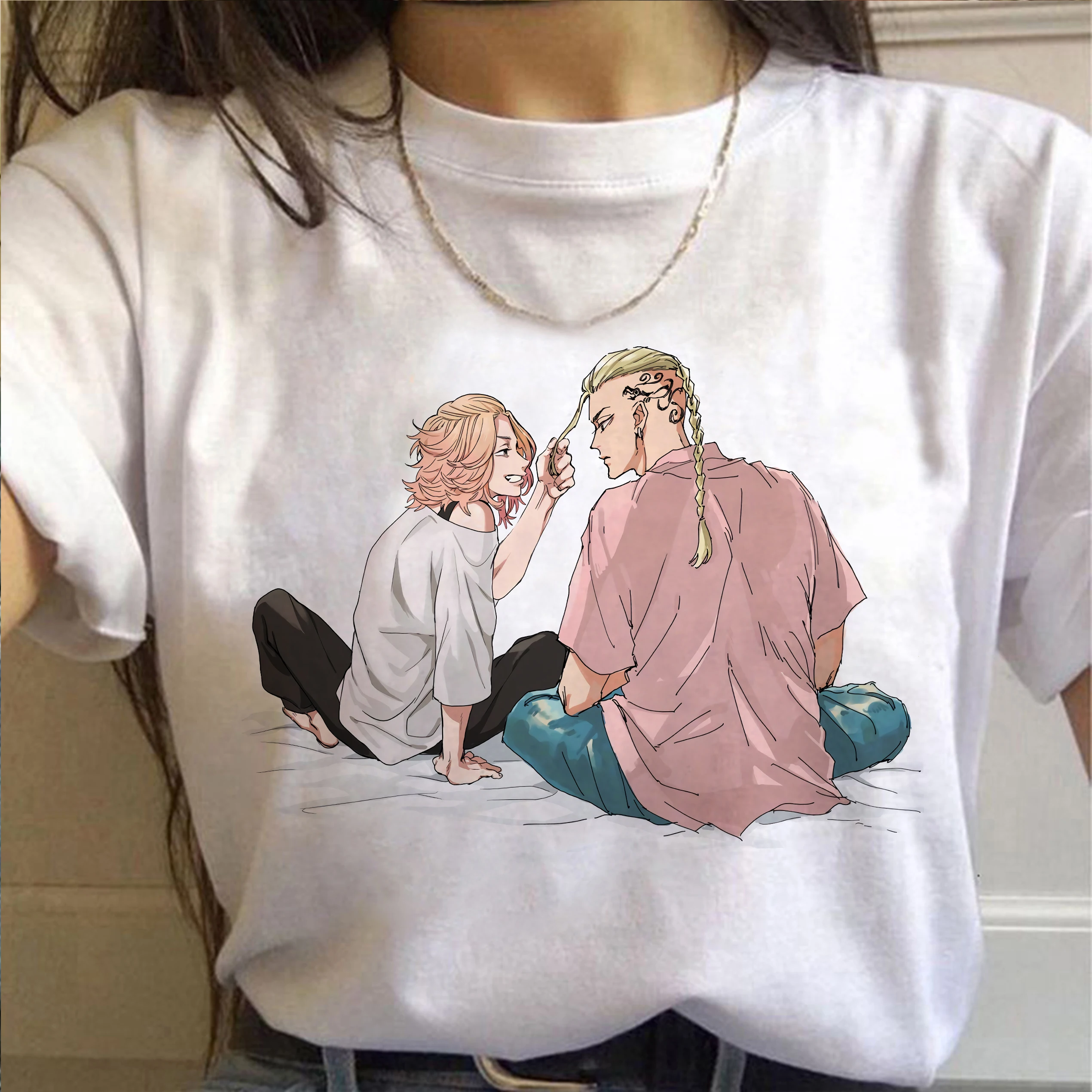 

Tokyo Revengers Women Anime T-shirt Sano Manjiro Ryugui Ken Clothes Cartoons Kawaii Manga Couples Unisex Casual Tops Streetwear