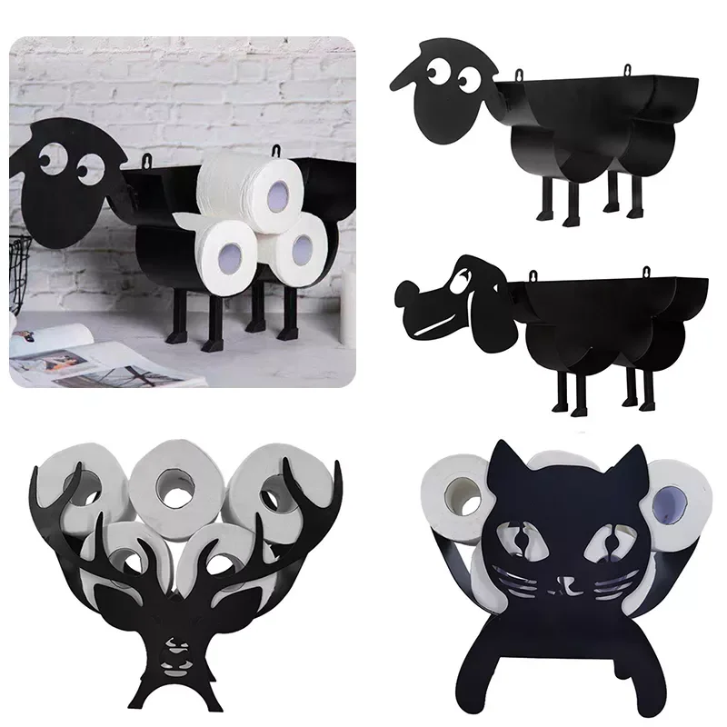 

NEW2022 Funny Metal Iron Animal Shape Decorative Toilet Paper Racks Free Standing Bathroom Tissue Storage Roll Paper Holder Acce