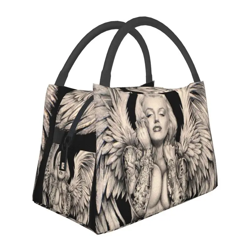 

Angel Marilyns Monroe Insulated Lunch Bags for Camping Travel Vintage Abstract Tattoo Resuable Thermal Cooler Lunch Box Women