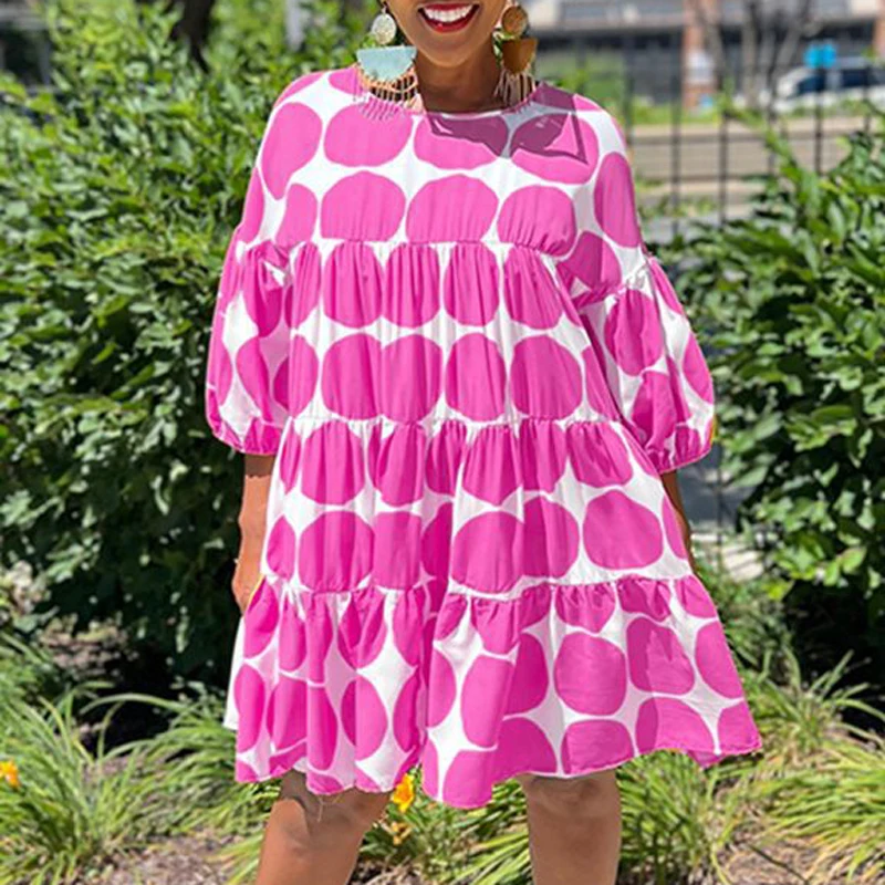 

Женское плиссированное платье миди в горошек, с круглым вырезом