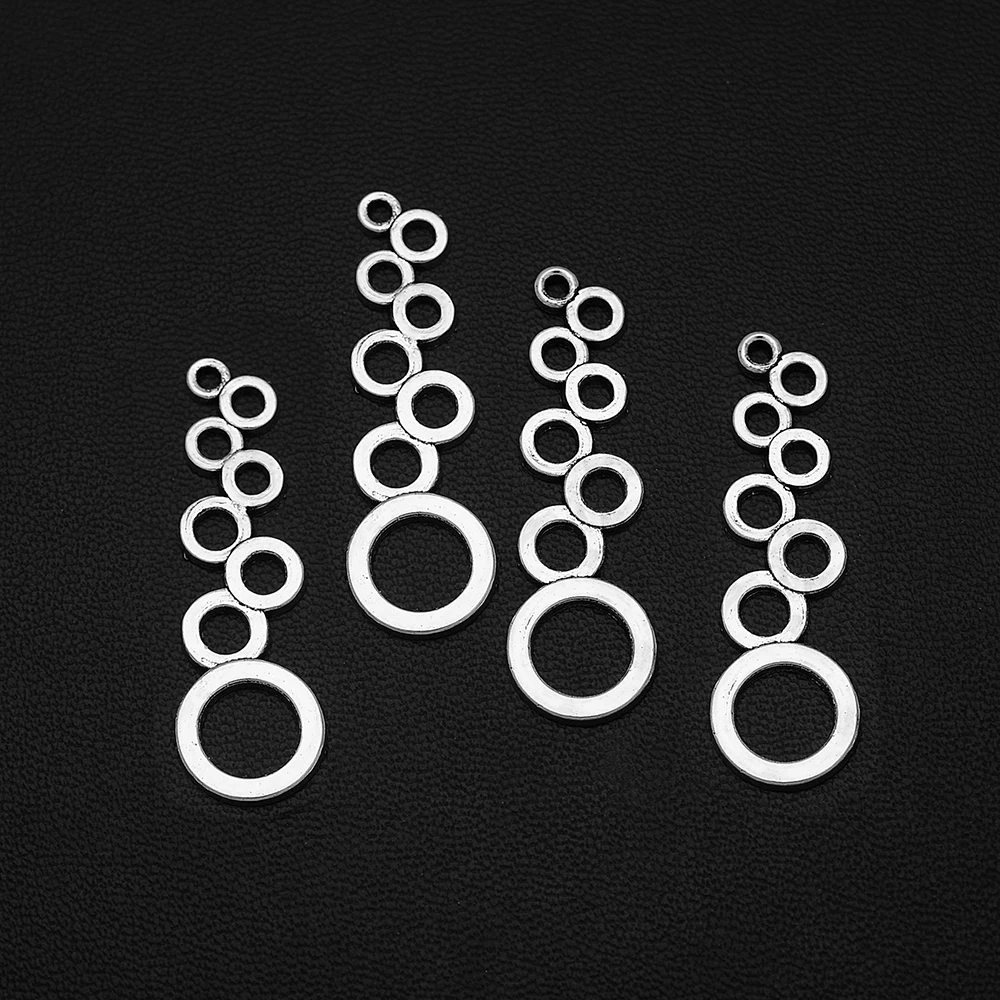 

20pcs/Lot 12x37mm Antique Silver Plated Circle Connector Charms Pendant For DIY Jewelry Making Finding Supplies Accessories