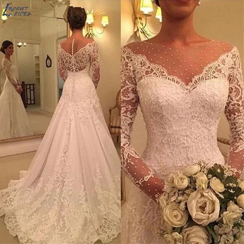 LAYOUT NICEB Long Sleeve Applique Mermaid Wedding Dresses Vintage Romantic Vestidos De Noiva Mariage Elegant Lace Robe De Mariée