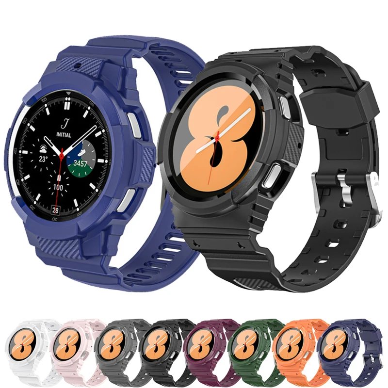 Ремешок из углеродного волокна для Samsung Galaxy Watch 4 44 мм 40 прочный Чехол ТПУ + браслет