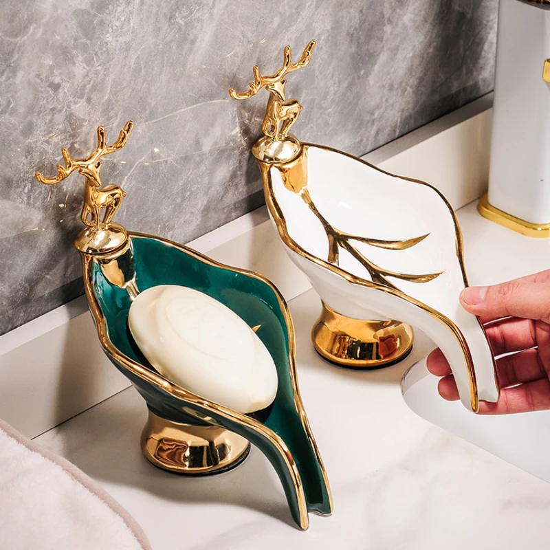 

Light Luxury Style Creative Soap Box Bathroom Toilet Household Drain Free Perforated Soap Rack soap Dish Tray