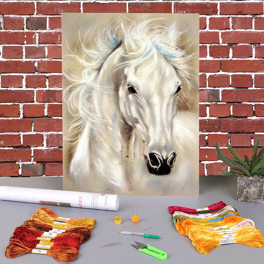 

Horse Animal Pre-Printed 11CT Cross-Stitch Embroidery Patterns DMC Threads Hobby Handmade Craft Handicraft Stamped Package
