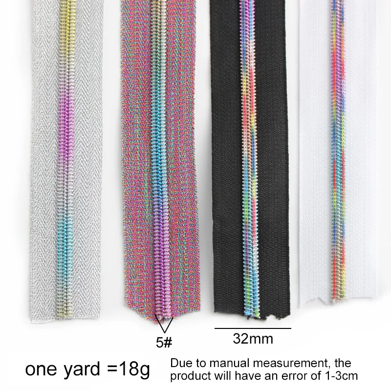 30-100 Yards 32mm Rainbow 4 Colors Nylon Zipper Roll for Sewing Colorful Long Zippers Coil Bag Accessories DIY Clothing Pants