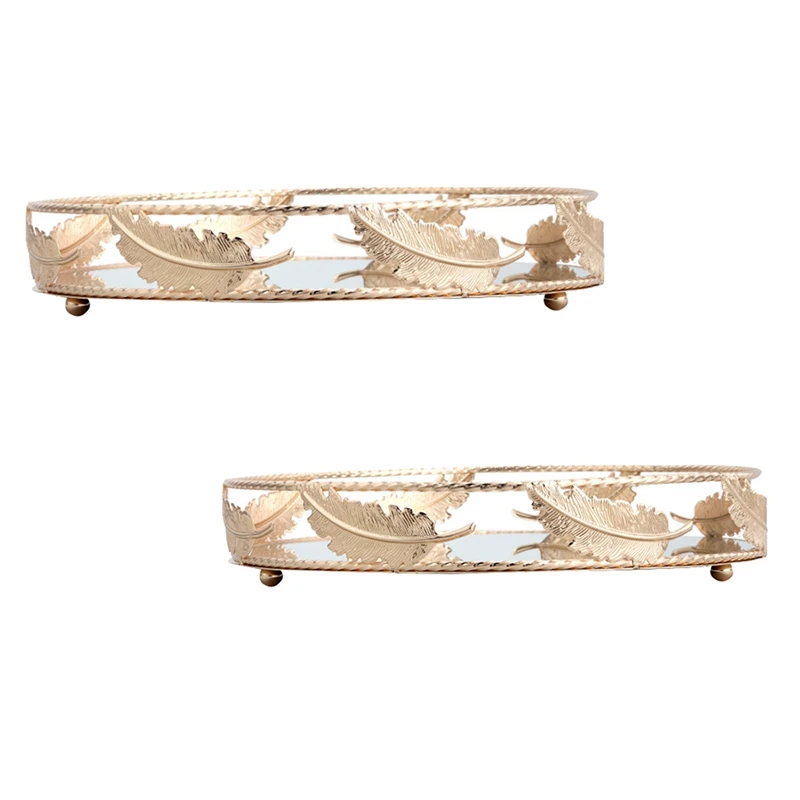 

Round Mirror Tray Desktop Cosmetics Jewelry Storage Tray Wedding Party Display Living Room Household Dessert