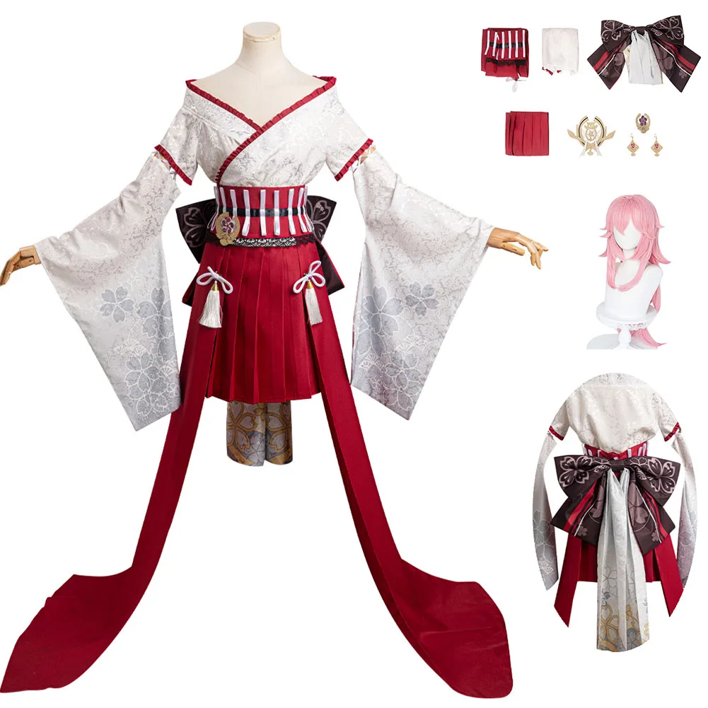 

Genshin Impact Yae кимоно Мико Женский карнавальный костюм на Хэллоуин