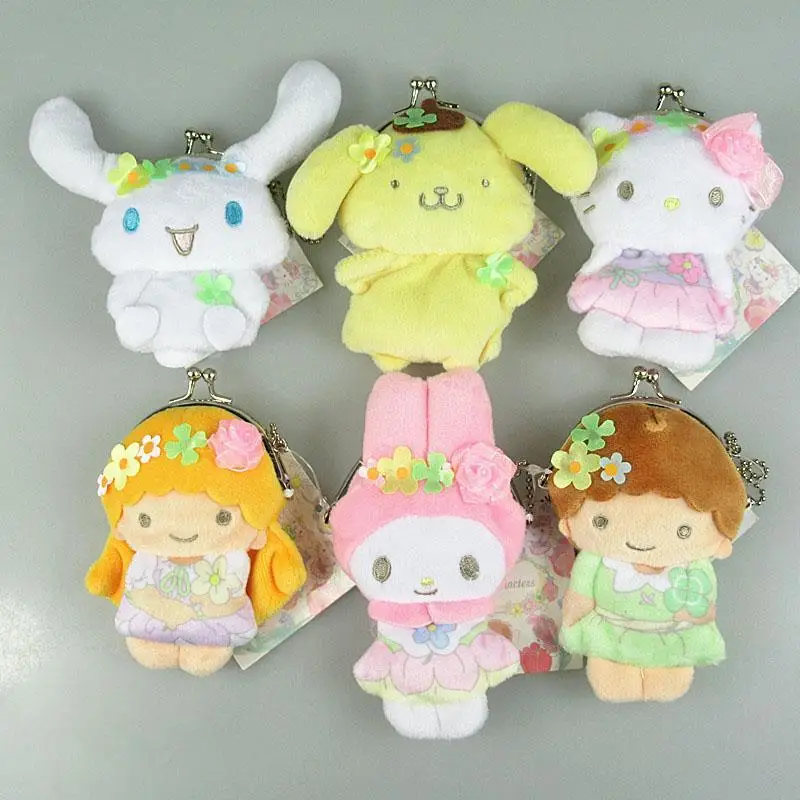 

Sanrio Kuromi Plush Bag Keychains Kt Cat Kawaii 10Cm Cinnamoroll Plush Doll My Melody Decorative Toys Gifts for Girls Childrens
