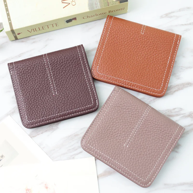 2022 new Ladies Slim Card Holders Wallets Genuine Cow Leather Contrast Stitching Utra Thin Women Short Purse Credit Card Holders